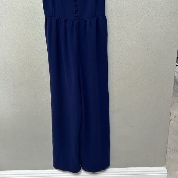 Smocked Button-Front Crop Jumpsuit, nightfall navy blue, women’s size 0 - Picture 6 of 12